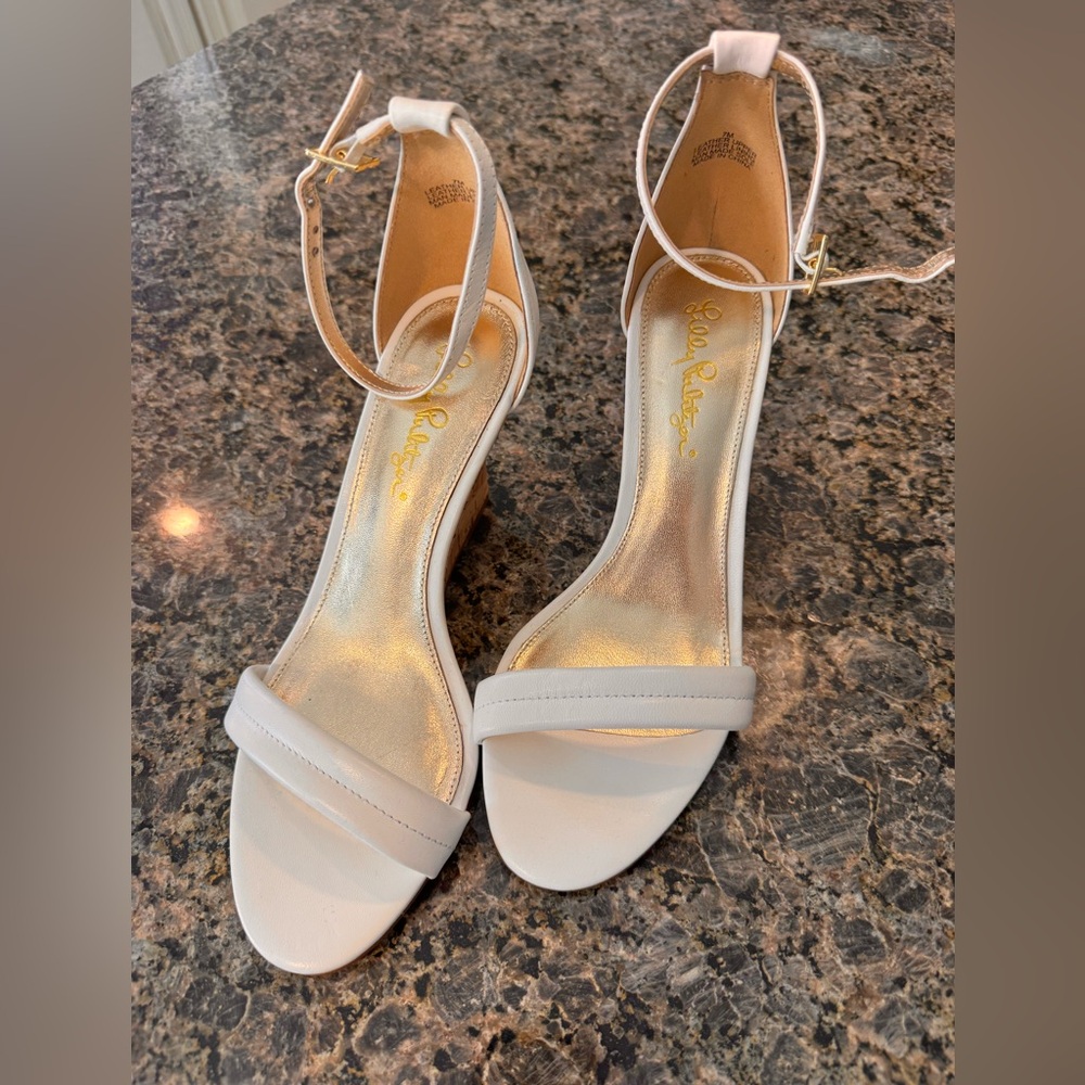 Lilly Pulitzer White wedge Ankle Strap Heels - never worn - size 7